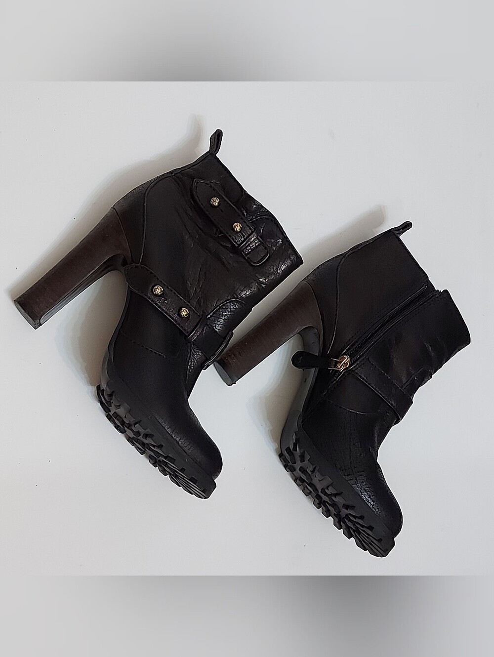 Tory Burch Black Leather Buckle Heeled Ankle Boots